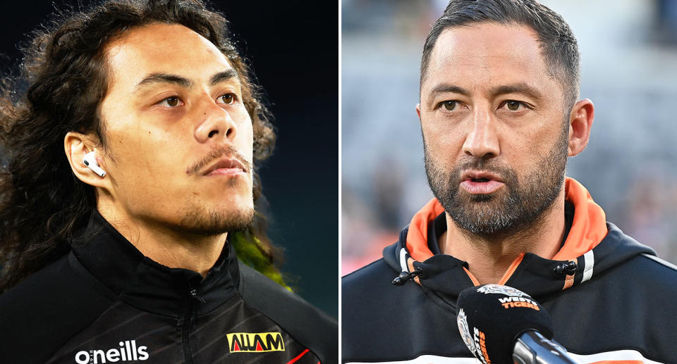 On the left is NRL star Jarome Luai and Wests Tigers coach Benji Marshall on right.