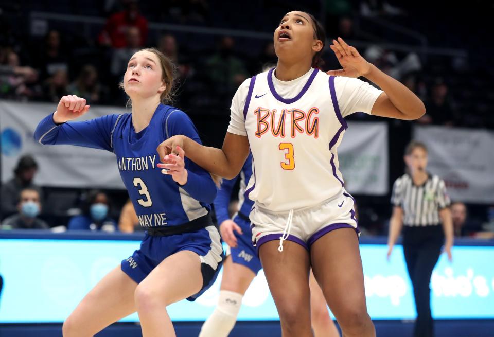 Reynoldsburg's Sam Savoy battles for rebounding position during last season's Division I state semifinal against Whitehouse Anthony Wayne. Savoy is the top returnee for the defending state champion Raiders.