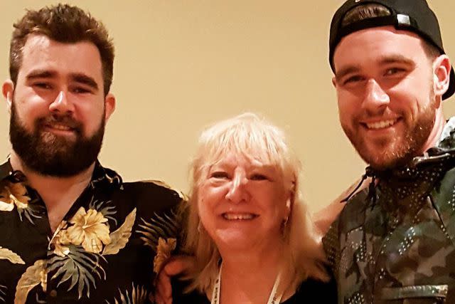 <p>Donna Kelce/Instagram</p> Travis, Donna and Jason Kelce in February 2016