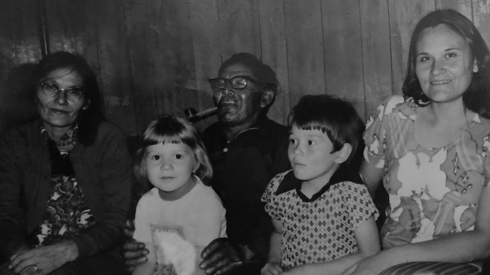 Three generations of Dr. Jules Arita Koostachin’s family, including her mother and residential school survivor, Rita Okimawinninew, and her grandparents.