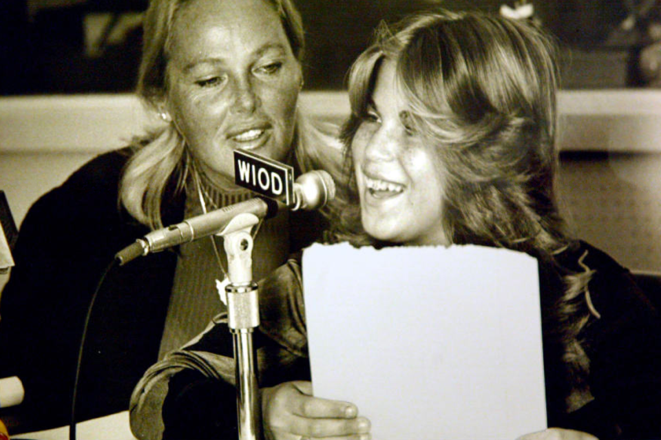 Jill Dahne, around the age of 10, with her mother, Micki Dahne, on a radio show.