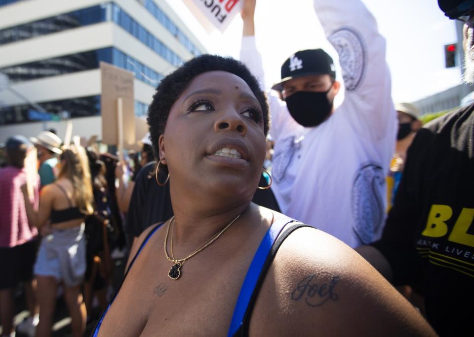 Patrisse Cullors at a Black Lives Matter march in Hollywood