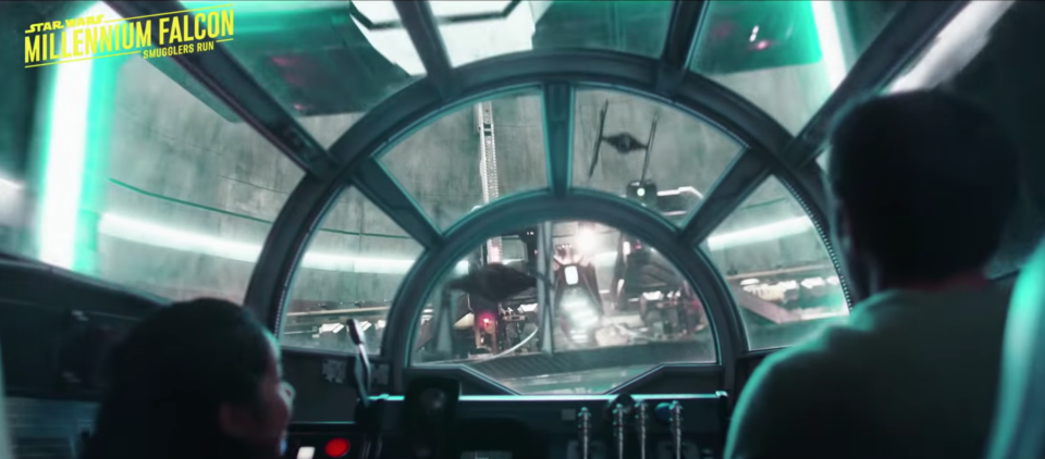 The ride <em>Millennium Falcon</em>: Smugglers Run as seen in the sneak peek of <em>Star Wars</em>: Galaxy’s Edge (Credit: Disney)