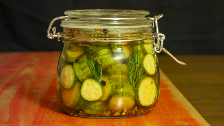 jar of pickles in liquid