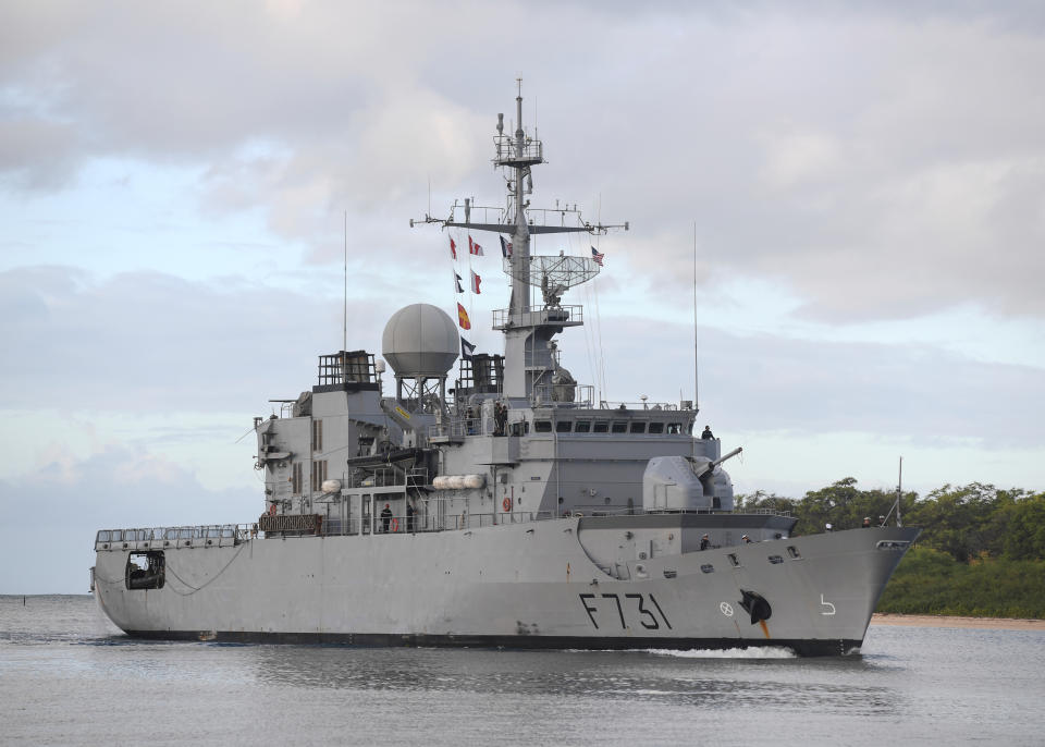 French Navy frigate FS Prairial  arrives in preparation for Rim of the Pacific (RIMPAC) exercises  at Joint Base Pearl Harbor-Hickam, Hawaii, U.S. June 26, 2018. Picture taken June 26, 2018.  U.S. Navy/Mass Communication Specialist 1st Class Holly L. Herline/Handout via REUTERS.  ATTENTION EDITORS - THIS PICTURE WAS PROVIDED BY A THIRD PARTY