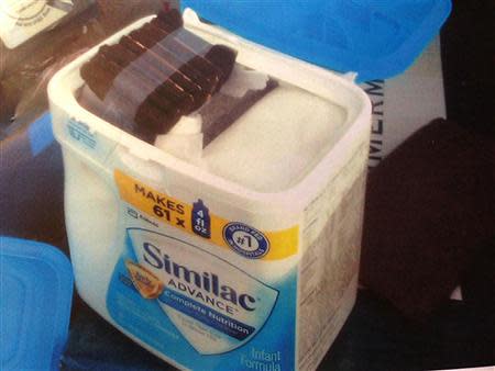 U.S. Homeland Security Investigations agents found 200 radiation-hardened microchips worth $300,000 in this baby formula tub, seen in an evidence photo provided by Homeland Security Investigations, during an attempt to smuggle the chips out of the United States to China on December 11, 2011 in Long Beach, California. REUTERS/U.S. Homeland Security Investigations/Handout