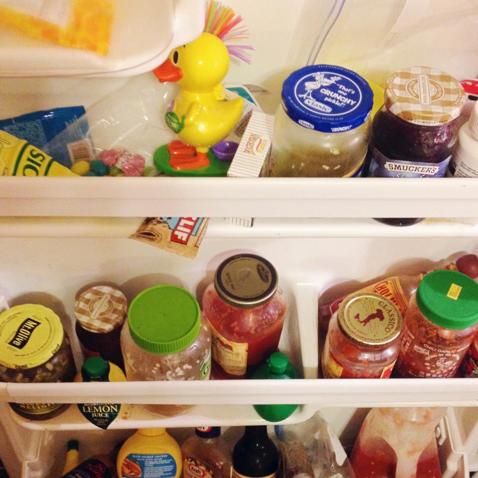 Refrigerator door shelves with sauces