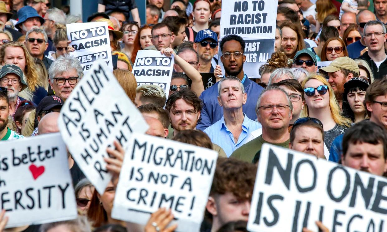 <span>Thousands of people gather at an anti-racism rally in Belfast earlier this month in response to the far-right riots.</span><span>Photograph: Paul Faith/AFP/Getty Images</span>