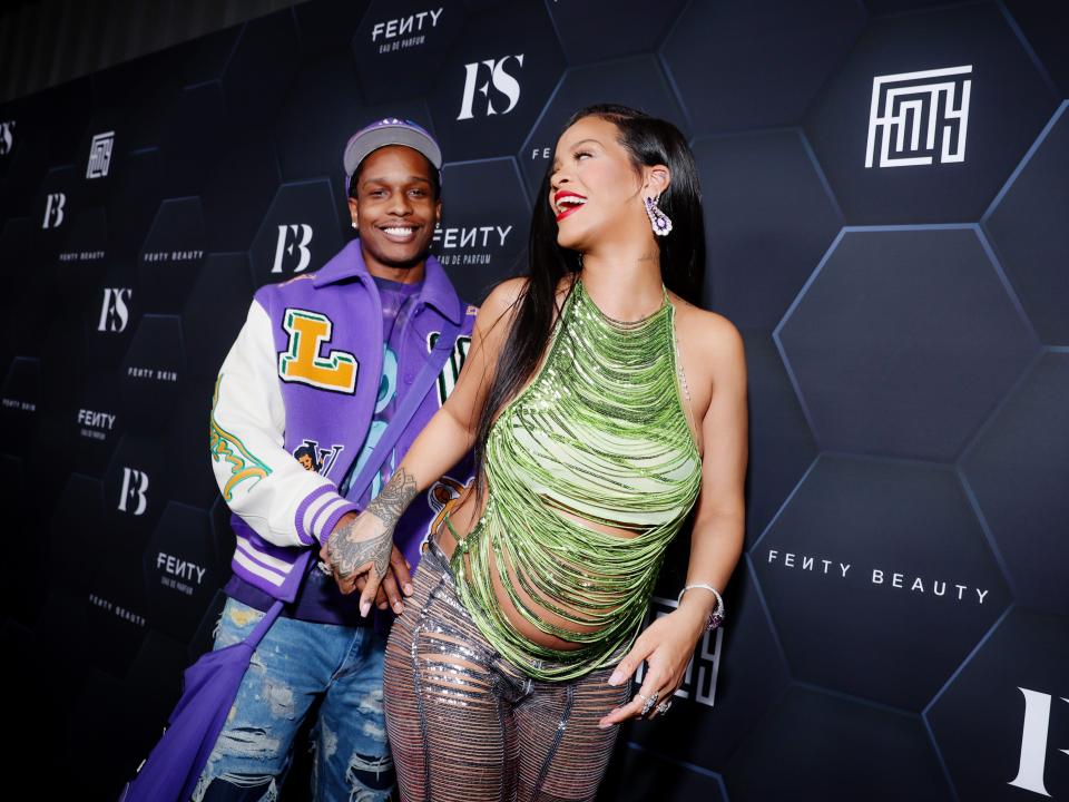 A$AP Rocky and Rihanna celebrate Fenty Beauty & Fenty Skin at Goya Studios on February 11, 2022.