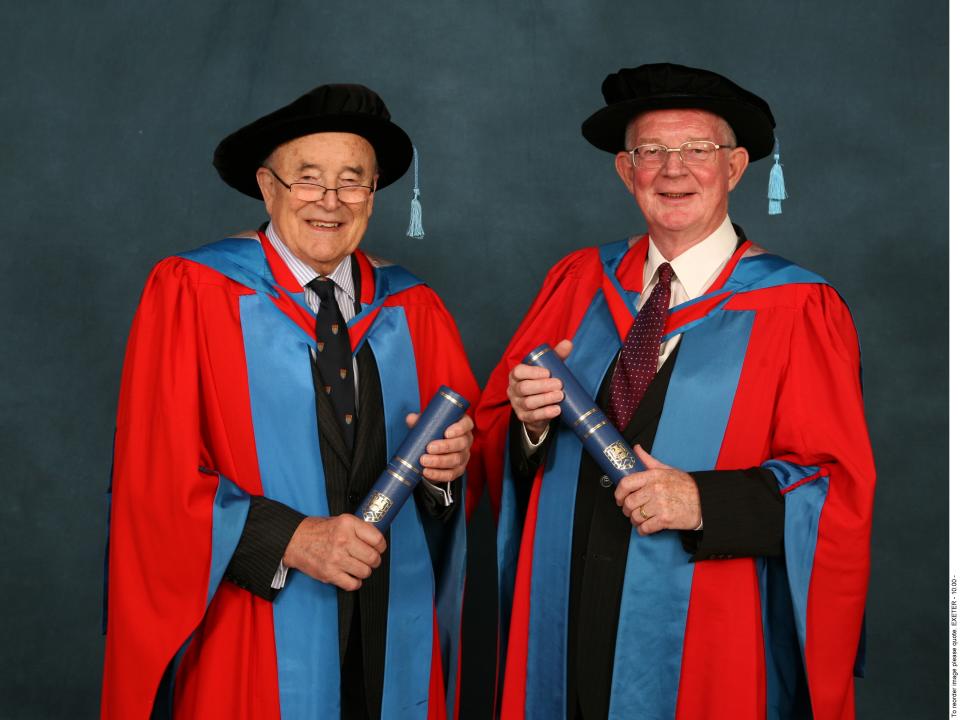 Hip creators Prof Robin Ling (left) and Dr Clive Lee received honorary degrees from the University of Exeter in 2009 (University of Exeter/PA).