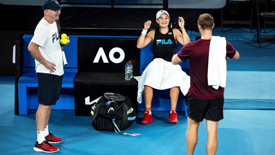 Ash Barty, pictured here with coach Craig Tyzzer during a practice session ahead of the Australian Open.