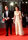 <p>The Duke and Duchess of Cambridge looked glamorous as they arrived on the red carpet. William wore a tux, while Kate opted for an Alexander McQueen gown, <a href="https://www.harpersbazaar.com/uk/awards-season/a30742114/duke-duchess-cambridge-2020-baftas/" rel="nofollow noopener" target="_blank" data-ylk="slk:which she also wore in 2012;elm:context_link;itc:0;sec:content-canvas" class="link ">which she also wore in 2012</a>, and paired it with an Anya Hindmarch clutch.</p>