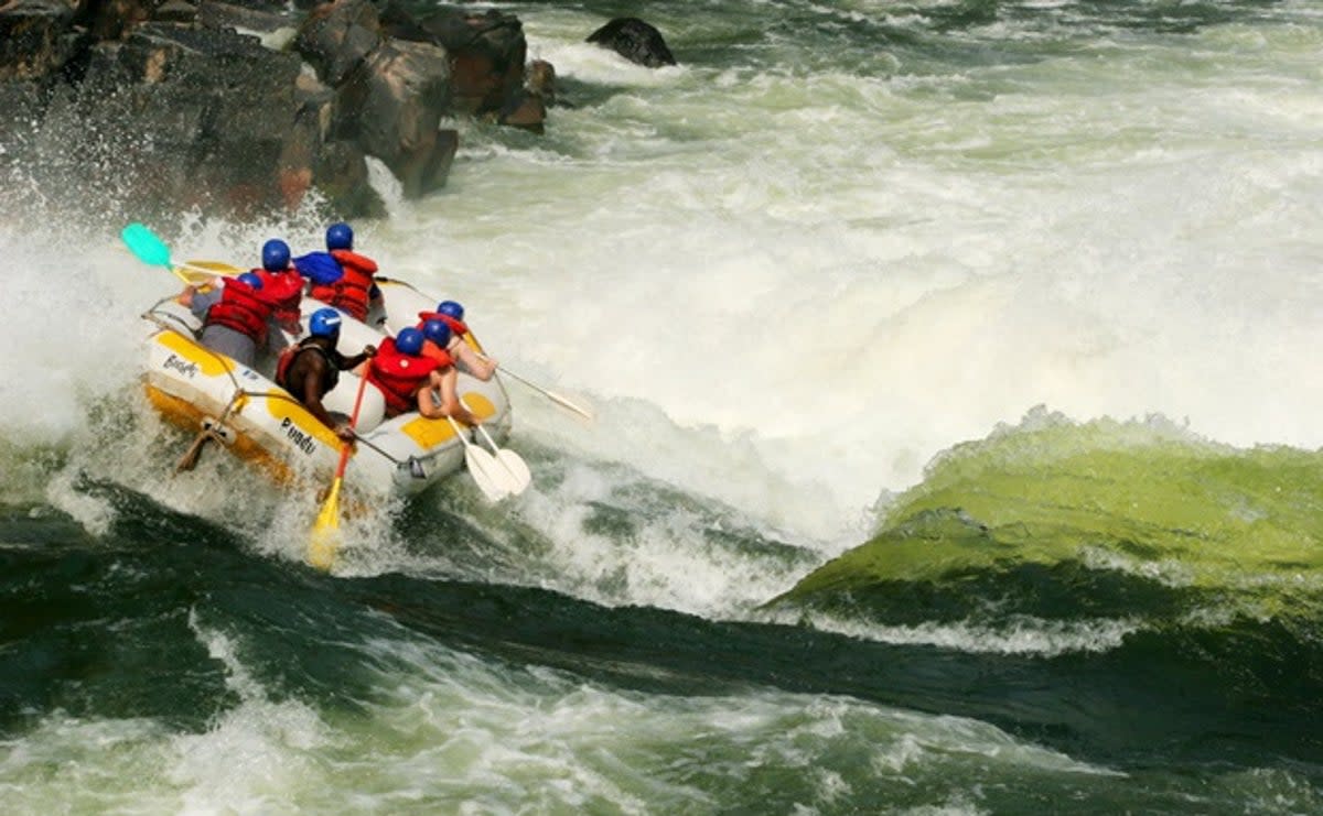 White water rafters face the rapids of the Zambezi River (Bundu Adventures)