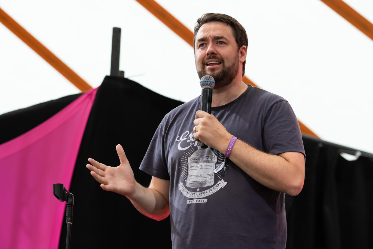 SOUTHWOLD, ENGLAND - JULY 20: Jason Manford performs on the comedy stage during Latitude Festival 2019 at Henham Park on July 20, 2019 in Southwold, England. (Photo by Carla Speight/Getty Images)