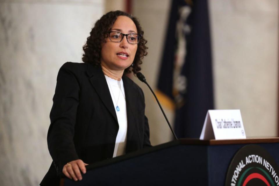 U.S. Commission on Civil Rights Chair Catherine Lhamon addresses a post-midterm election meeting of Rev. Al Sharpton’s National Action Network in the Kennedy Caucus Room at the Russell Senate Office Building on Capitol Hill November 13, 2018 in Washington, DC. Politicians believed to be considering a run for the 2020 Democratic party nomination, including Harris and Sen. Elizabeth Warren (D-MA), addressed the network meeting as well as House members vying for leadership positions. (Chip Somodevilla/Getty Images)