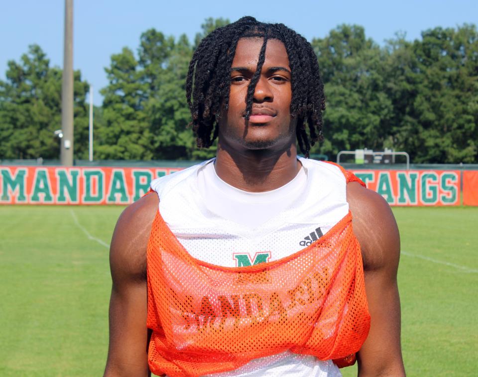 Mandarin cornerback Jon Mitchell is pictured at practice in August.