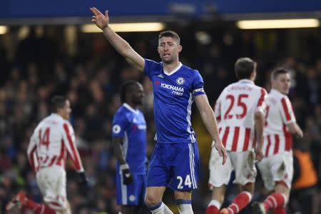 Britain Football Soccer - Chelsea v Stoke City - Premier League - Stamford Bridge - 31/12/16 Chelsea's Gary Cahill reacts after Stoke's first goal Action Images via Reuters / Tony O'Brien Livepic