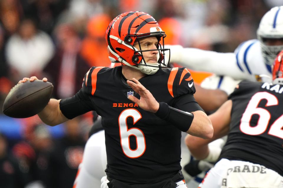 The Cincinnati Bengals beat the Indianapolis Colts 34-14 at home Sunday. Quarterback Jake Browning threw two touchdowns.