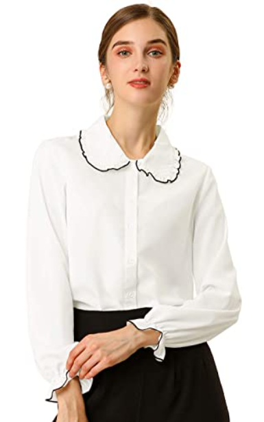 Model wearing Allegra K Women's Peter Pan Collar blouse