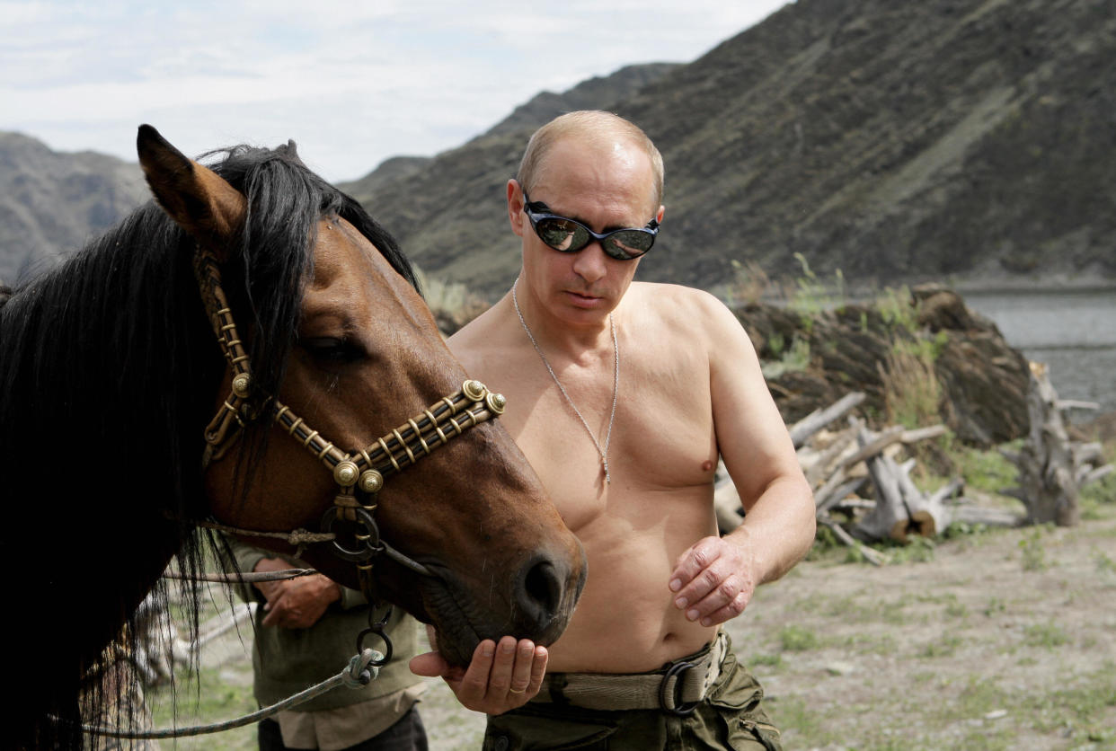 Vladimir Putin, shirtless horseback rider and president of Russia, has no "bad days" because he's "not a woman." (Photo: AFP via Getty Images)