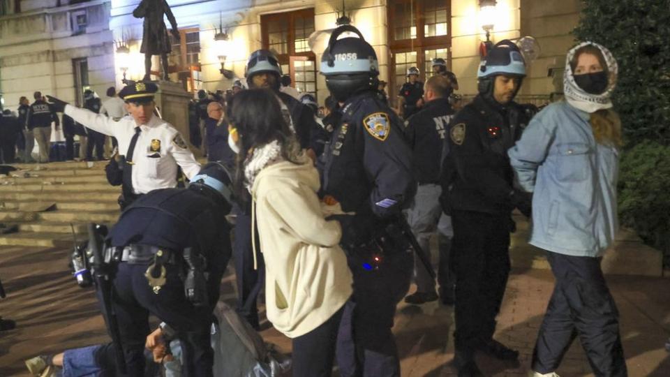 NYPD arrest students outside of a Columbia University building