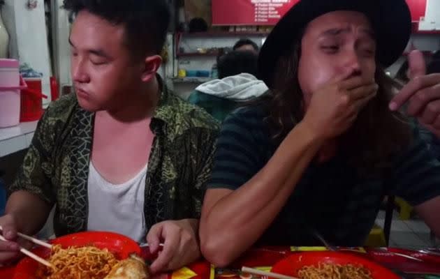 Ben's noodle buddy bowed out after just one bite. Photo: Youtube