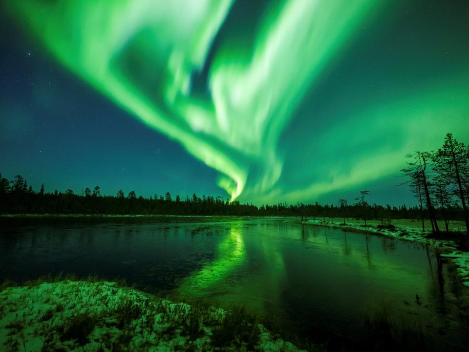 The Aurora Borealis in the sky in Finland.