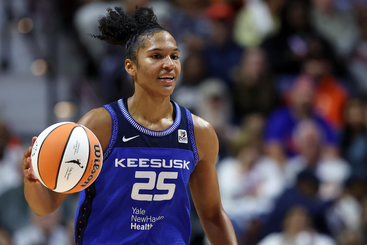 The Connecticut Sun's Alyssa Thomas notched two triple-doubles in the WNBA Finals, but it wasn't enough to knock off the top-seeded Las Vegas Aces. (Maddie Meyer/Getty Images)