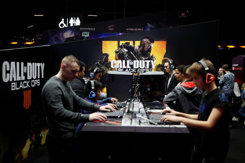 FILE PHOTO: Gamers play Call of Duty: Black Ops 4 at the Paris Games Week (PGW), a trade fair for video games in Paris
