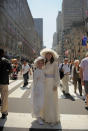 NEW YORK, NY - APRIL 24: Anna Jones and Kim Edwards of New York model their bonnets during the 2011 Easter parade and Easter bonnet festival on the Streets of Manhattan on April 24, 2011 in New York City. (Photo by Jemal Countess/Getty Images)