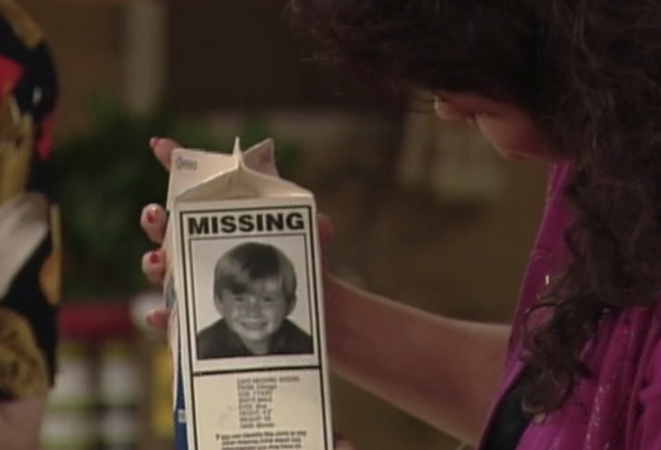 milk carton with photo of Seven labeling him missing