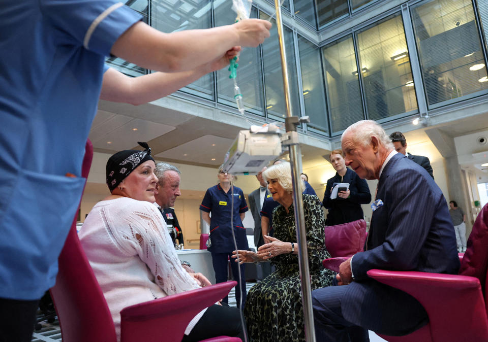 The King and his wife Queen Camilla at the University College Hospital Macmillan Cancer Centre in London