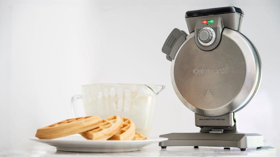 The Cuisinart Vertical waffle maker is our highest rated waffle maker, and it's as fun to use as it looks.