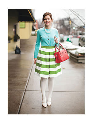 Outfit Idea #1: a Striped Skirt and Bright Cardigan