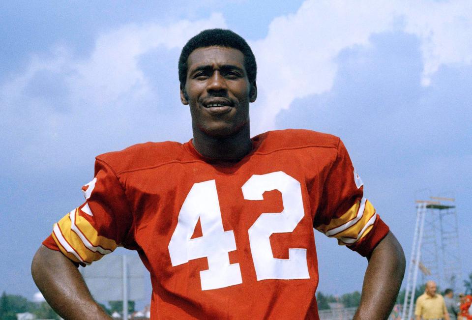 Charley Taylor poses in an undated photo. Taylor, the Hall of Fame receiver who ended his 13-season career with Washington as the NFL's career receptions leader, died Saturday, Feb. 19, 2022. He was 80. (AP Photo, File)