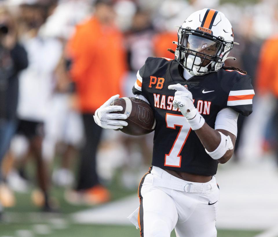 Massillon receiver Jacques Carter runs for a touchdown in the first quarter against Middletown (Del.), Friday, Sept. 22, 2023.