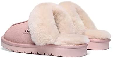 UGG Australian Shepherd slippers in pink, pictured from the side, showing the sheepskin lining folded over the front.