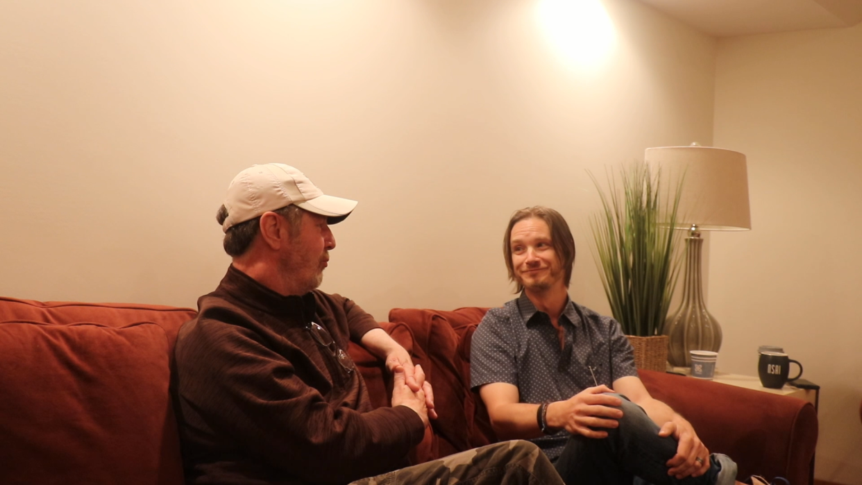 Josh Kear, right, talks about songwriting with Bart Herbison.