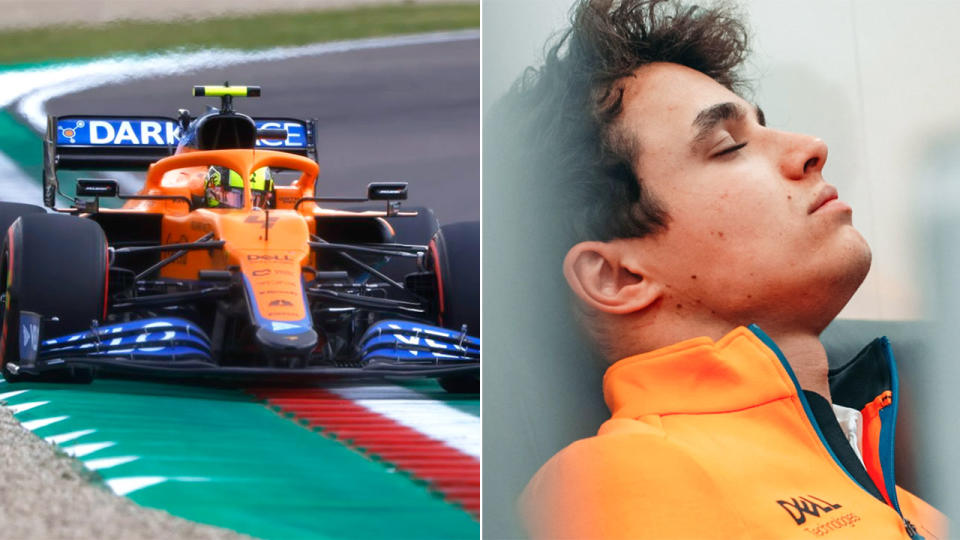 Lando Norris looks disappointed after it was ruled he exceeded track limits in qualifying.