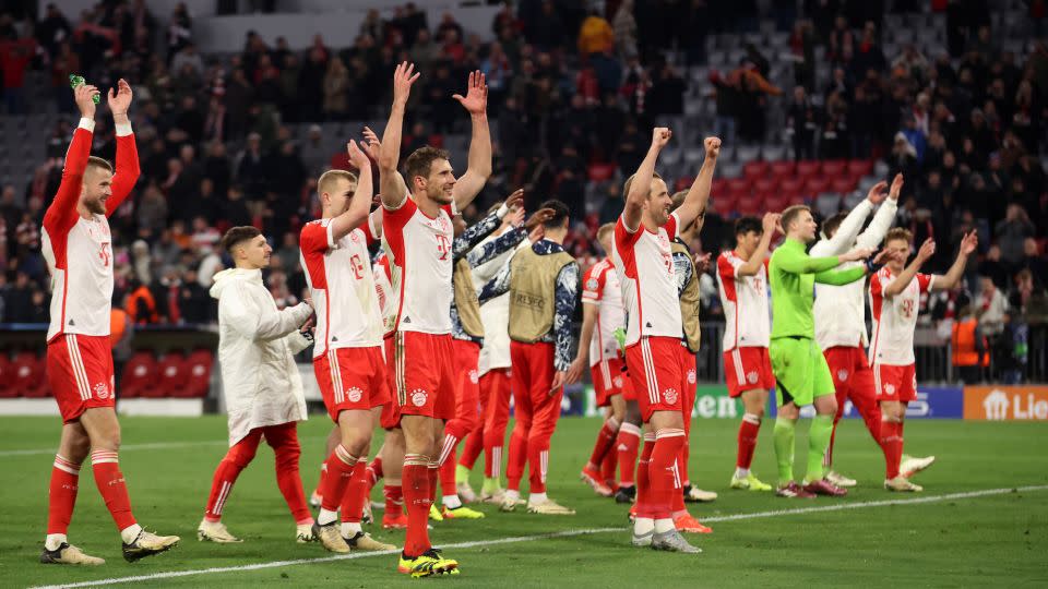 Bayern players celebrate making their way to the semifinal, where Real Madrid awaits. - Alex Grimm/Getty Images