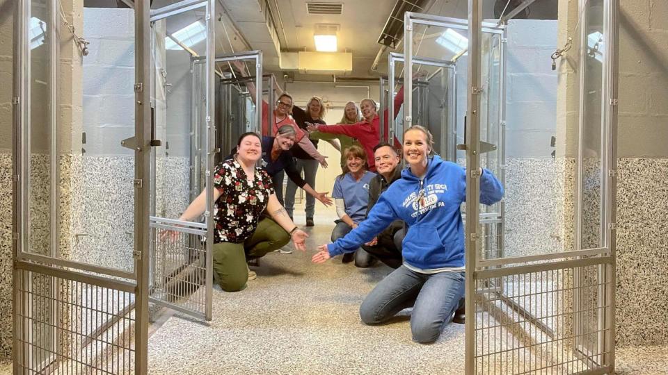 PHOTO: The staff at Adams County SPCA in Gettysburg, Pennsylvania celebrated after all their dogs were adopted out ahead of Christmas this year. (Adams County SPCA)