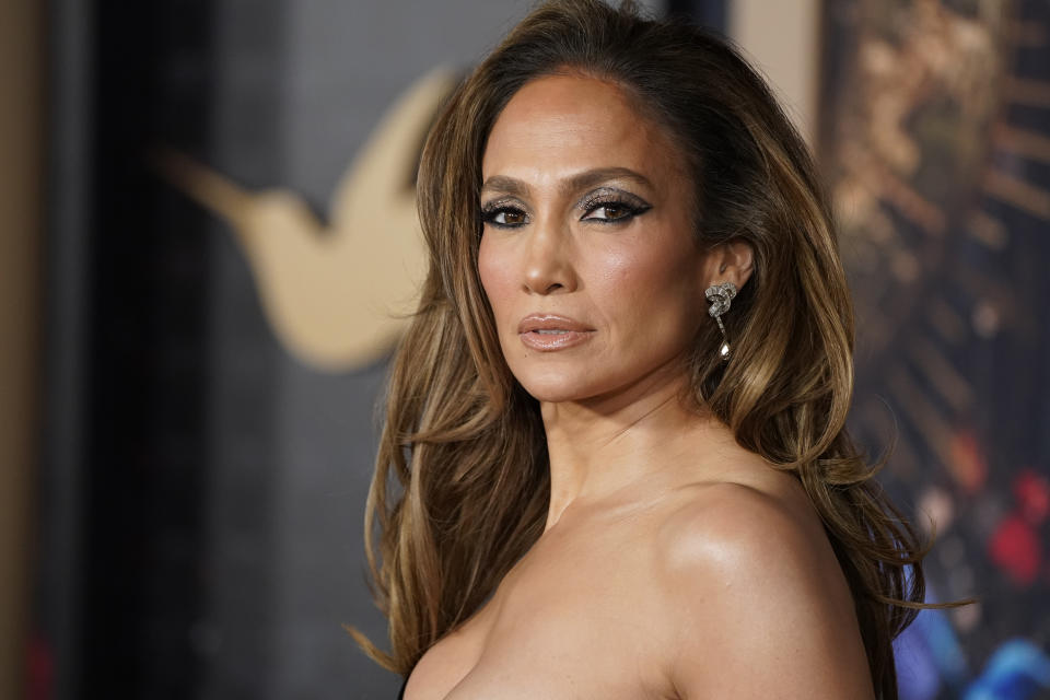 Jennifer Lopez arrives at the premiere of "This Is Me... Now: A Love Story" on Tuesday, Feb. 13, 2024, at the Dolby Theatre in Los Angeles. (Photo by Jordan Strauss/Invision/AP)