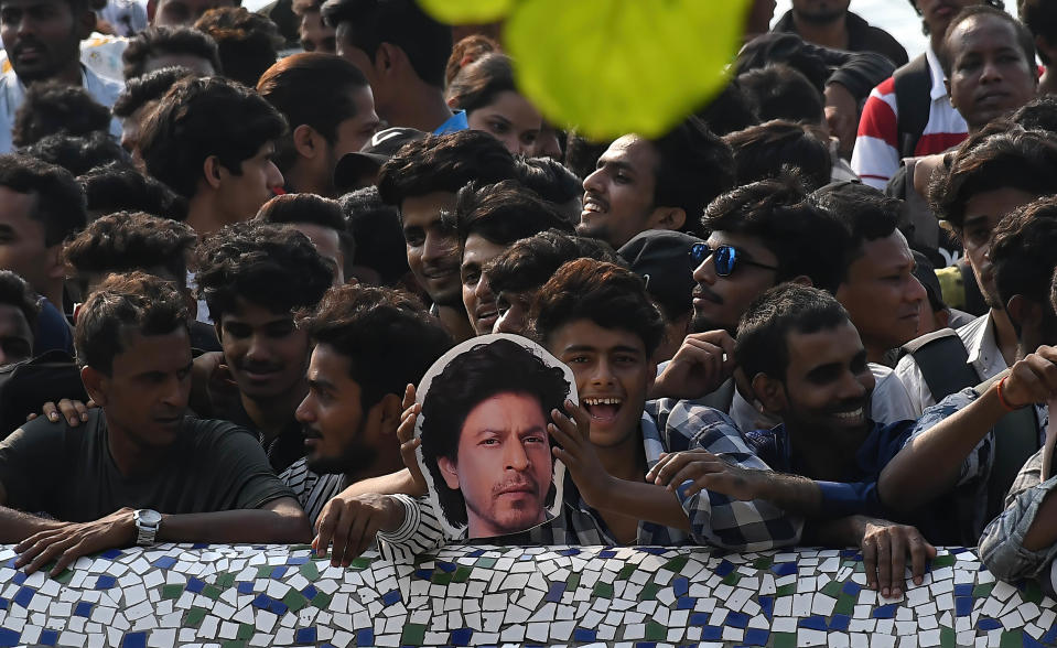 Fans of Bollywood actor Shah Rukh Khan are seen outside his home on his birthday in Mumbai