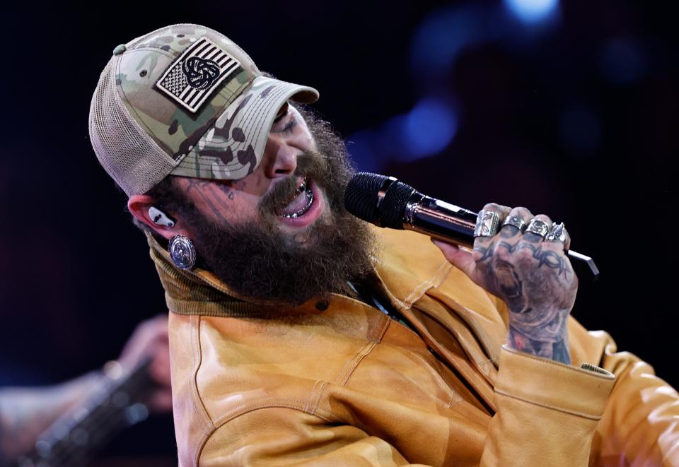 Post Malone performs during the 57th Annual Country Music Association Awards in Nashville, Tenn., Wednesday, Nov. 8, 2023.