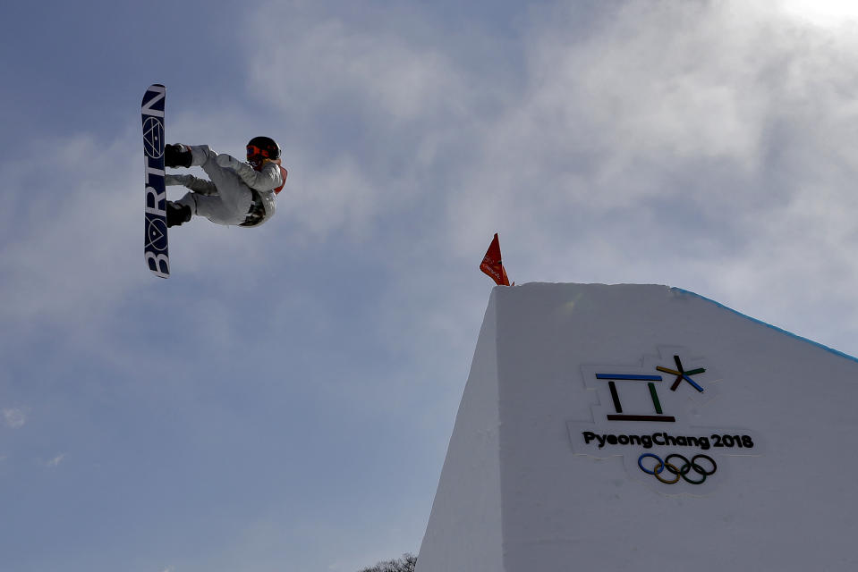 Red Gerard, of the United States, jumps during the men’s slopestyle final at Phoenix Snow Park at the 2018 Winter Olympics in Pyeongchang, South Korea, Sunday, Feb. 11, 2018. (AP Photo/Kin Cheung)