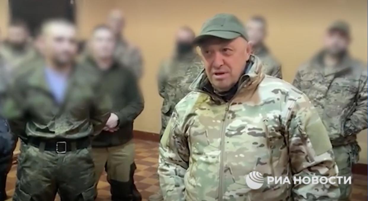 Wagner Group founder Yevgeny Prigozhin addresses former convicts as he releases them from serving in his mercenary army, according to state-controlled media