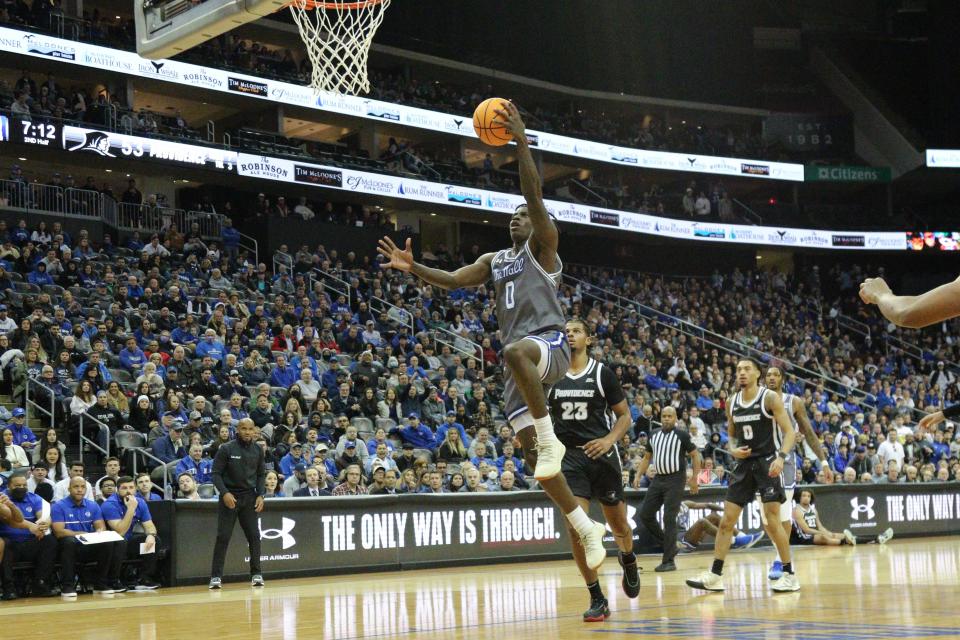 Seton Hall Pirates guard Kadary Richmond (0) drives to the basket against the Providence Friars during the second half at Prudential Center.