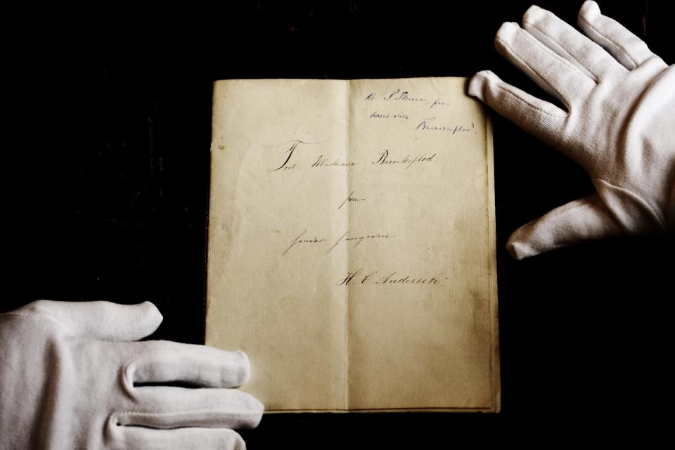 A newly found manuscript of a fairy tale by Hans Christian Andersen which has been located in Odense, pictured in the State Archives in Copenhagen, Denmark Wednesday, Dec. 12, 2012. The story of ‘The Tallow Candle’ might have been written about 1823, when he was 18 year old. (AP Photo/POLFOTO, Martin Bubandt) DENMARK OUT