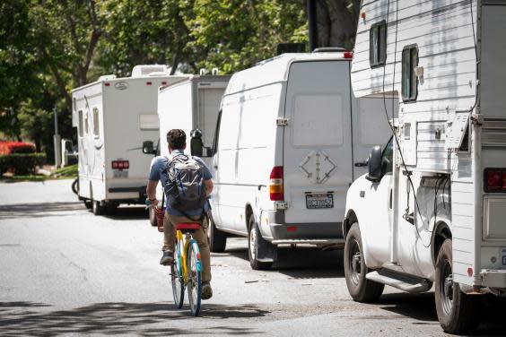 Recreational vehicles parked on Landings Drive in Mountain View