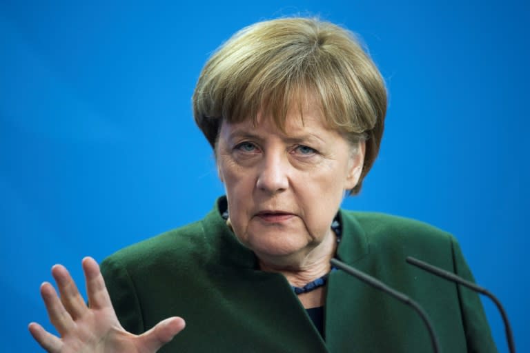 German Chancellor Angela Merkel pictured during a joint press conference with Tunisian Prime Minister Youssef Chahed (unseen) at the Chancellery in Berlin on February 14, 2017